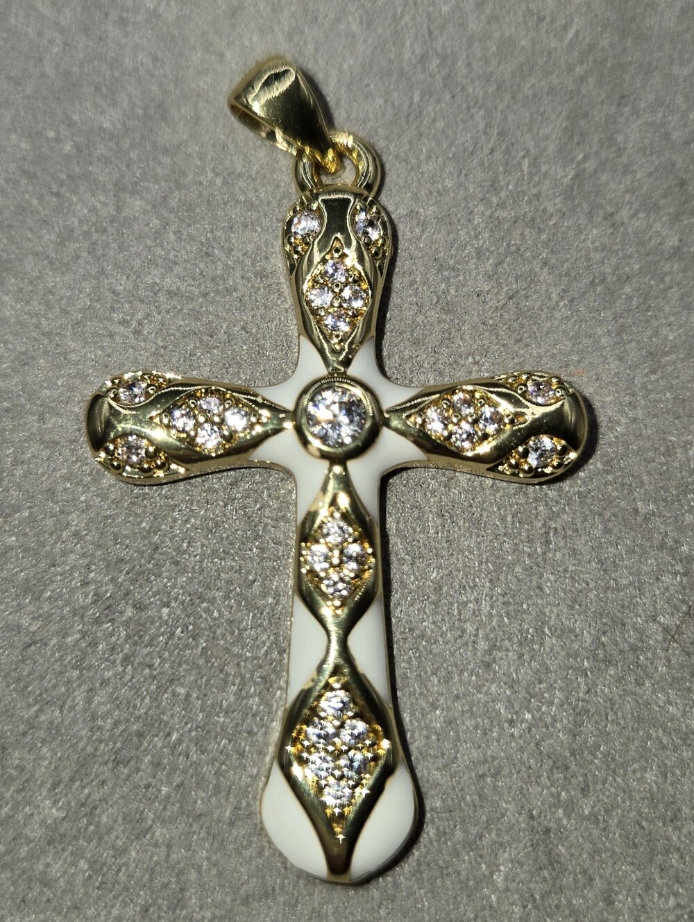 Freida Rothman "Vault" Gold & White Crystal Cross Pendant Necklace